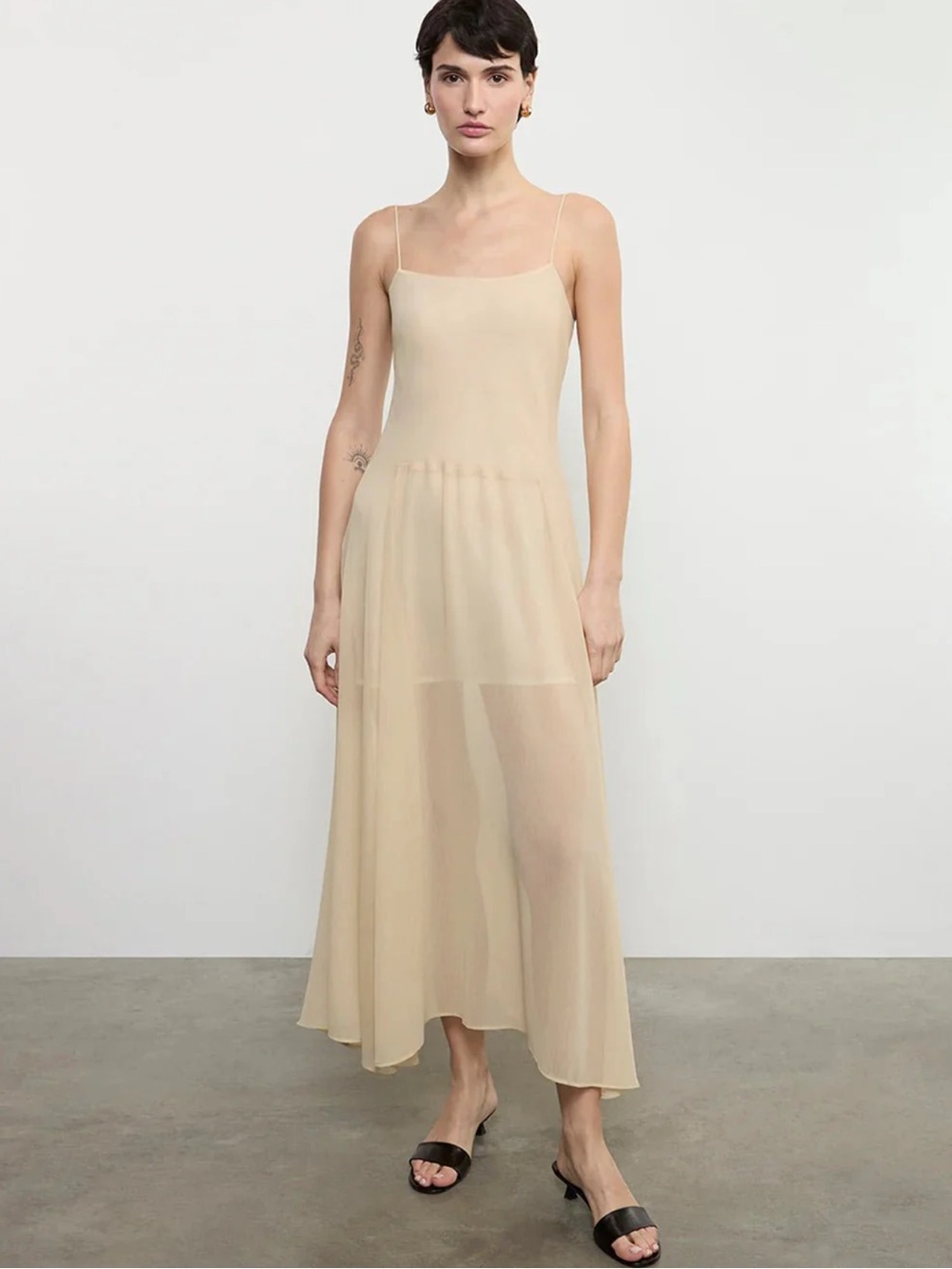 Enza Costa Beige Sheer Maxi Slip Dress
